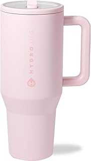 Traveler - 40 oz Water Bottle with Handle & Flip Straw - Fits in Cup Holder, Leak Resistant Tumbler-Reusable Insulated Stainless Steel & Rubber Base - Gifts for Women & Men, Pink Sand