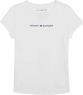 Girl's Short Sleeve T-shirt With Flag Logo, Cotton Blend Tee With Tagless Interior
