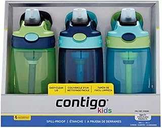 Kids Water Bottle, 14 oz with Autospout Technology – Spill Proof, Easy-Clean Lid Design – Ages 3 Plus, Top Rack Dishwasher Safe, 3-Pack, Green / Blue, blue green