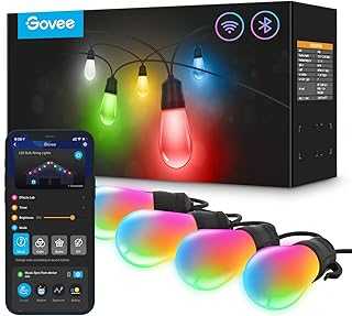 Smart Outdoor String Lights H7021, RGBIC Warm White 96ft (2 Ropes of 48ft) LED Bulbs for Outdoor Decorations, WiFi Patio Lights Work with Alexa, Google, APP Control, IP65 Waterproof