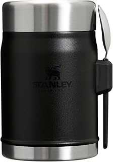 Classic Food Jar and Spork 14 oz | Vacuum Insulated Thermos Food Container | Wide Mouth Screw On Lid | Packable for Travel | Stainless Steel with Leakproof Lid | BPA-Free | Black 2.0