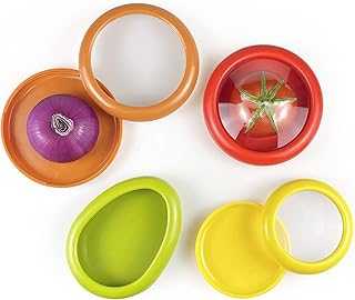 Silicone Fruit And Vegetable Containers For Fridge,Reusable Holder For Food Storage,Fresh Stretch Pods For Food Saver (Green,Red,Yellow,Brown), FDPOD-02