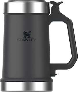 Classic Bottle Opener Beer Stein 24 oz | Flip Up Lid and Heavy Duty Handle with Built in Bottle Opener | Insulated Stainless Steel Beer Mug | BPA-Free | Matte Black