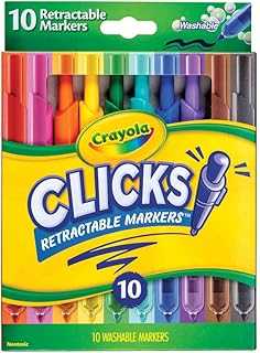 Clicks Retractable Tip Markers (10ct), Cone Tip, Washable Art Marker Set for Kids, Long Lasting Coloring Book Supplies, No Dry, 3+