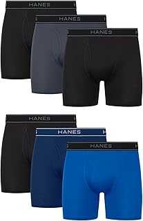 Men's Value Performance Stretch Boxer Brief Underwear, Moisture-Wicking, 6-Pack