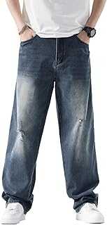 Men's Baggy Denim Jeans Loose Fit Ripped Distressed Jean Hip Hop Vintage Skater Dance Pants Streetwear