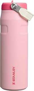 IceFlow Flip Straw 2.0 Water Bottle 24 oz | Built-In Straw for Travel and Sports | Lightweight and Leak Resistant | Insulated Stainless Steel | BPA-Free | Strawberry Cream