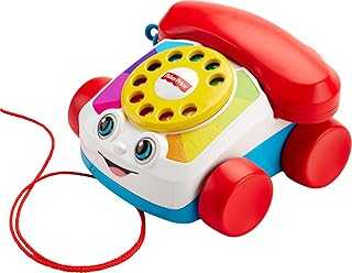 Toddler Pull Toy Chatter Telephone Pretend Phone with Rotary Dial and Wheels for Walking Play Ages 1+ years