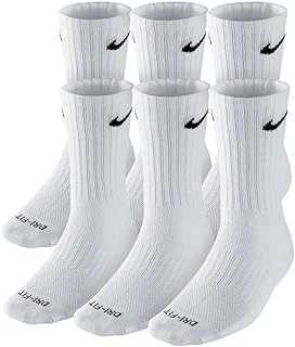 NIKE Dri-FIT Cushion Crew Training Socks (6 Pair) White With Traditional Black Swoosh Logo ADULT LARGE 8-12 UNISEX