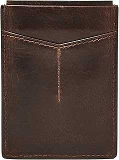 Men's Derrick Leather RFID-Blocking Magnetic Card Case with Money Clip Wallet, Dark Brown, (Model: ML3812201)