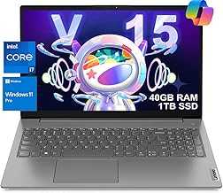 Lenovo Laptop V15 for Business, Home, Student (15.6" FHD Anti-Glare, Intel i7-1255U, 40GB RAM, 1TB SSD), Numeric Keypad, Webcam w/Shutter, Type-C, RJ-45, Wi-Fi, Win 11 Pro w/AI Copilot, Grey