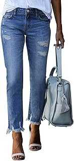 Womens Jeans Mid Waisted Stretchy Ripped Distressed Tummy Control Straight Ankle Jean for Women Trendy 2025