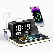 7-in-1 Wireless Charging Station: Charger Stand for Multiple Devices for Apple - iPhone 16 15 14 13 12 Pro Max Apple Watch Airpods, Wireless Charger iPhone Charging Station with Bluetooth TimeSyn