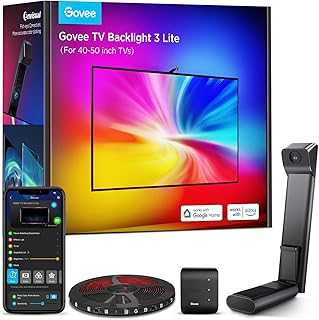TV Backlight 3 Lite with Fish-Eye Correction Function Sync to 40-50 Inch TVs, 7.8ft RGBICW Wi-Fi LED Strip Lights with Camera, 4 Colors in 1 Lamp Bead, Voice and APP Control, Adapter
