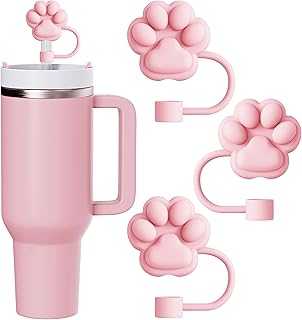 3Pcs Cute Straw Toppers for Stanley Cups - Cat Paw Straw Cover Cap for Stanley Cup Accessories, Reusable Pink Silicone Straw Covers Compatible with Stanley 30&40 Oz Tumbler