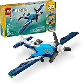 Creator 3 in 1 Aircraft Race Plane Toy - Building Toy with 3 Building Options, Airplane, Fighter Jet, or Helicopter - Gift Idea for Kids, Boys and Girls, Ages 7+ - 31160