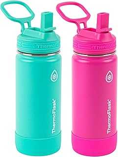 Kids Bottle with Straw Lid - Durable & Dishwasher-Safe Water Bottles & Lids - Leak-Proof Bottle Lid Design - Reusable Water Bottles for Everyday Use - 16 oz, Aquamarine/Storm Pink (2 Pack)