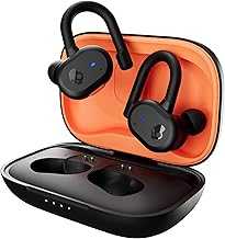 Push Active Wireless Earbuds, Bluetooth Headphones, Noise Isolating, 44 Hrs Battery, Secure-Fit Over-Ear Hanger, Sweat and Water Resistant, Microphone for iPhone Android - True Black/Orange