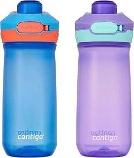 Jessie Kids Water Bottle Leak-Proof Lid 14oz Dishwasher-Safe Fits Most Cup Holders 2-Pack Blue Poppy/Coral & Amethyst/Jade