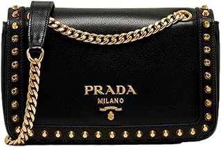Blue Black Glace Leather Studded Trim Crossbody Handbag 1BD147