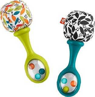 Newborn Toys Rattle ‘n Rock Maracas, 2 Soft Musical Instruments for Developmental Play Babies Ages 3+ Months, Neutral Colors
