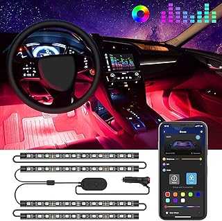 Car LED Lights, Smart Car Interior Lights with App Control, RGB Lights with DIY Mode and Music Mode, 2 Lines Design LED Lights for Cars with Car Charger, 12V