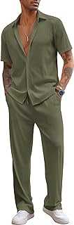 Men's 2 Piece Outfit Casual Short Sleeve Button Down Shirt Beach Summer Loose Pant Sets