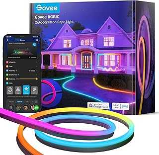 Outdoor Neon Rope Lights, 32.8ft RGBIC IP67 Waterproof Patio Decorations with 64 Scene Modes, Music Sync, Flexible LED Outdoor Lights, Neon Lights Work with Alexa, Google Assistant