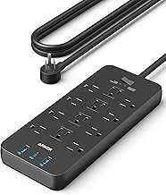 Surge Protector Power Strip (2100J), 12 Outlets with 1 USB-C/2 USB-A Ports for iPhone 16/16 Plus/16 Pro/16 Pro Max, 5ft Extension Cord, Flat Plug, 20W USB-C Charging for Home, Office,TUV Listed