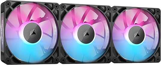 iCUE Link RX120 RGB 120mm PWM Fans with iCUE Link System Hub - Magnetic Dome Bearing - Triple Pack - Black