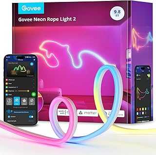 RGBIC Neon Lights, LED Smart Neon Rope Light 2 Works with Matter, Alexa, Google Assistant, Custom DIY Neon Strip Lights for Bedroom and Wall Decor, Softer Material, 9.8ft, White