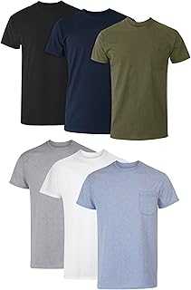 Men's Pocket Undershirt Pack, Cotton Crew Neck T-Shirt, Moisture Wicking Tee, Assorted 6-Pack