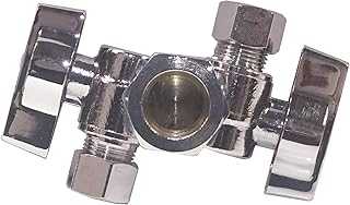 EZ-Fluid 5/8" Comp O.D X 3/8" Comp X 3/8" Comp 1/4 Turn Double Metal Two Handles Dual Outlet Brass Angle Stop Valve Water Shut Off Ball Valve For Water Pipes LF,Faucet Toilet,Dishwasher,Filter(1)