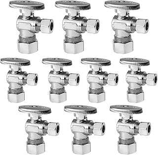 10 Pack Angle Stop Valve,1/4 Turn Water Shut Off Valves,1/2" Nominal (5/8" OD) Compression Inlet x 3/8" OD Compression Outlet Shut-off Valve for Bathroom Toilet Kitchen Shower Plumbing