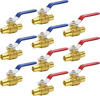 4/10/20pcs PEX Ball Valves, 3/4" PEX Brass Full Port Shut Off Ball Valve, Full Port Shut-off Ball Valve, Quarter Turn HOT (RED) COLD (BLUE) of Water Stop Shut off (3/4", 10pcs)