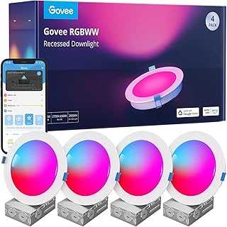 Smart Recessed Lighting 6 Inch, Wi-Fi Bluetooth Direct Connect RGBWW LED Downlight, 65 Scene Mode, Canless Recessed Light Work with Alexa & Google Assistant with Junction Box, 1100 Lumen, 4 Pack