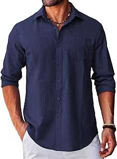 Men's Long Sleeve Button Down Shirt Casual Untucked Regular-Fit Oxford Dress Shirts