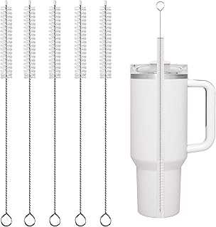 Stanley Straw Cleaner Brush, Reusable Extra Long for 40/30/20 oz Stanley Mug, 10mm Wide Drinking Straws Cleaning Brush for Sippy Cup, Water Bottle and Tubes (5Pcs)