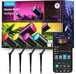 Outdoor Spot Lights, IP65 Waterproof Uplight Spotlights, Patio Decorations, WiFi 24V Low Voltage Landscape Lights Work with Alexa, RGBIC Color Changing for Outdoor Decor, 4 Pack