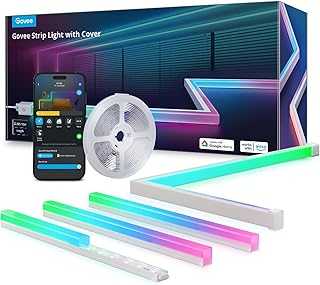 RGBIC LED Strip Lights 32.8ft with Covers, Smart Lights Work with Alexa and Google Assistant, LED Diffuser Channel with LED Lights for Bedroom, Skirting Lines, Studio, Cabinet