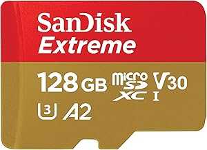 128GB Extreme microSDXC UHS-I Memory Card with Adapter - Up to 190MB/s, C10, U3, V30, 4K, 5K, A2, Micro SD Card - SDSQXAA-128G-GN6MA