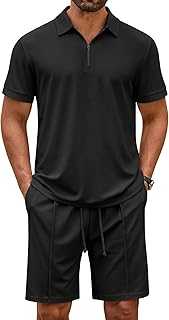 Men's Track Suits 2 Piece Set Quarter Zip Polo Shirt and Shorts Set Summer Casual Outfits