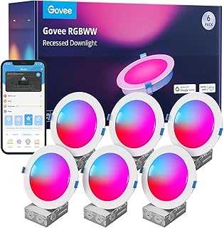 6 Inch Smart Recessed Lighting, Wi-Fi Bluetooth Direct Connect RGBWW LED Downlight, 65 Scene Mode, Work with Alexa & Google Assistant, LED Recessed Lighting with Junction Box, 1100 Lumen, 6 Pack
