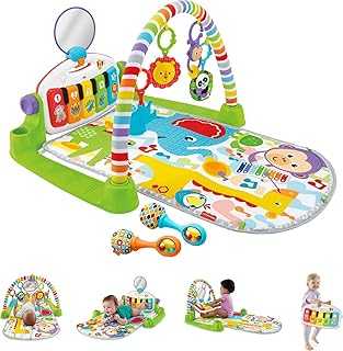 Baby Playmat Deluxe Kick & Play Piano Gym for Learning & 2 Maracas Soft Rattles for Newborn to Toddler Play Ages 0+ Months