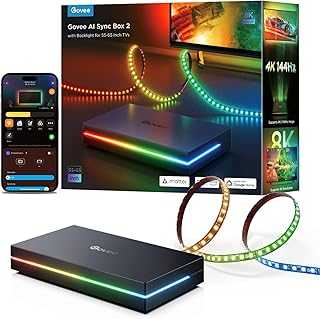 HDMI 2.1 Sync Box 2, AI Sync Box with TV Backlight, Supports 8K@60Hz, 4K@144Hz, VRR and ALLM, Works with Matter and Alexa, RGBIC LED Light Strip for 55-65 inch TVs, 75 LEDs/m