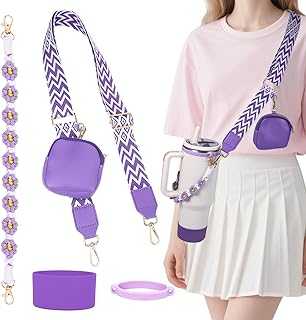 4 Pcs Colorful Accessories for Stanley Holder with Strap, Water Bottle Handle Strap Carrier for Stanley Boot, Tumbler Accessories, Contain Cup Ring,Boot,Handle,Band,Aiguillette
