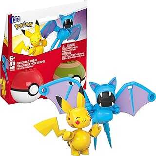 MEGA Pokémon Building Toys Set Pikachu & Zubat with 40 Pieces, 2 Poseable Characters and Poké Ball, 2 Inches Tall, for Kids
