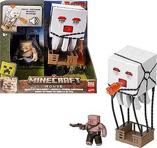 Minecraft Action Figure Set, Blast Attack Ghast with Lights, Sounds, Launcher & Projectile, Plus Piglin Warrior Inspired by The Movie