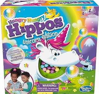Hungry Hippos Unicorn Edition Pre-School Board Game for Kids Ages 4 and Up; 2-4 Players (Amazon Exclusive)