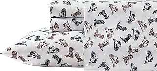 Wrangler - Bed Sheets, Breathable & Wrinkle Resistant Bedding, Includes Matching Sham & Pillowcases, Yellowstone Inspired Bed Sheets, Dorm Essentials (Boots N Hats Black, Queen)